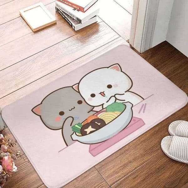 Mochi Cat Peach And Goma Front Door Floor Entrance Mat Kitchen Bathroom Doormat Garden Carpet Rug Toilet Living Room Footpad W260514