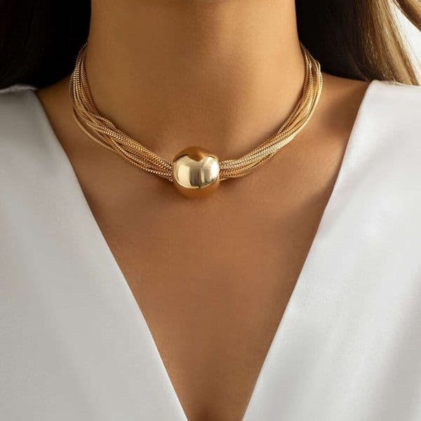 Cross-border Exaggerated Punk Multi-layer Chain Layered Simple Niche Geometric Ball Personality Choker Necklace