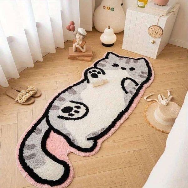 VIKAMA Cartoon Cat Bedroom Bedside Carpet, Soft And Comfortable Plush Floor Mat, Living Room Home Decoration Carpet W260514