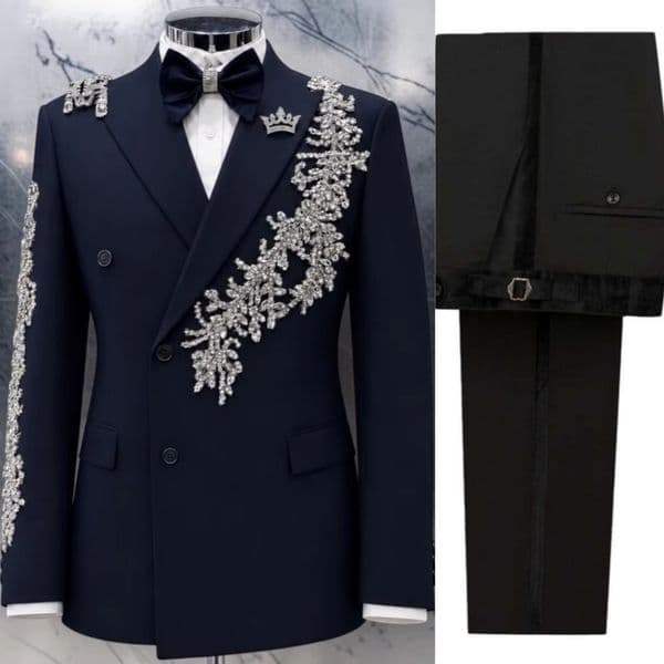 Exquisite Man Tuxedos Slim Fit Cryatal Peaked Lapel Wedding Suit Luxury 2 Piece Jacket Pant Evening Groom For Party Customized