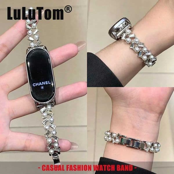 Fashion Diamond Pearls Interweave Strap For Mi B0 9 8 Miband 8 Pro 9 Pro Metal Bracelet Replace Wristband Watch BandJ260514