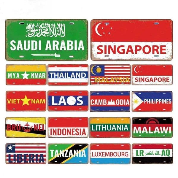 Vintage Country Poster License Plates Saudi Arabia Singapore Thailand Metal Aluminum Sign For Bar Garage Club Home Wall Decor C260514