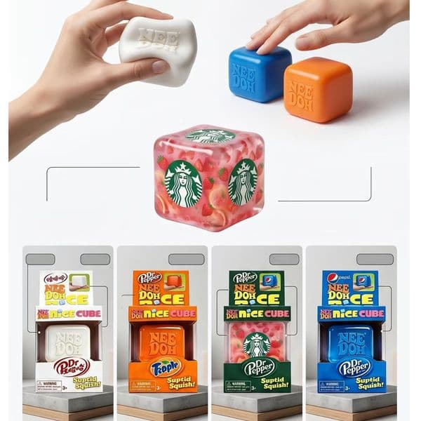Dr Pepper x NeeDoh Nice Squishy Stress Soft Squeeze Fidget Cube for Kids Adults Anxiety Relief Sensory Toy BY SEA