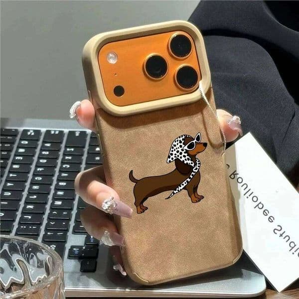 Luxury Glasses Cool Puppy Executive Fiber Leather Phone Case For iPhone 17 13 14 15 16 Pro Max 11 12 Plus Shockproof Funda 26L0514