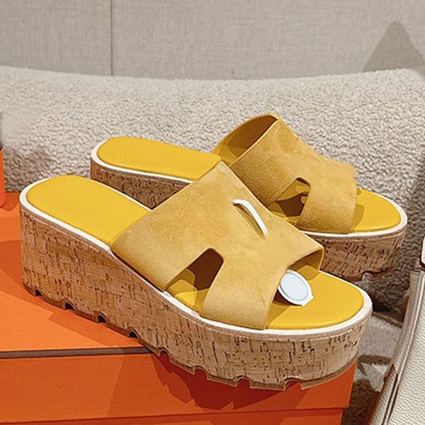 Designer Light Cork Platform Eze 30 Sandals luxury suede goatskin iconic cut out detail summer walk Platform Sandal comfortable style summer Eze 30 Sandal size 35 42