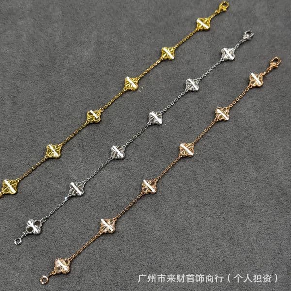 Vanly Cleeffs Bracelet silver jewelry Laser Four-leaf Clover Mini Six-Flower Bracelet with Rose Natural Mother-of-Pearl and Full Diamond Red Agate