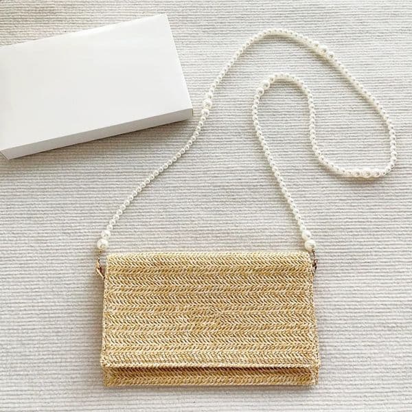 Luxury Designer Decor Designer Women Lady DIY Straw Shoulder Bag room With Pearl Chain Classic Cosmetic Beauty Pouch Makeup Organizer Phone 9 thumbnail 2