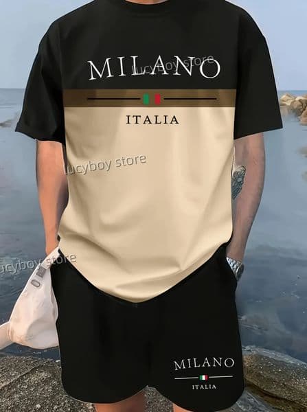 MILANO ITALIA Printed Sport T-shirtshorts Suit Set Men Male Tracksuit Outfit Runing Tracksuit 2 Piece Set Clothes 260511