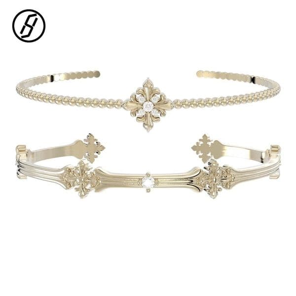 Premium Craftsmanship Celebrity Inspired Iris Flower Bracelet Titanium Gold High End French Vintage Cross Bangle Original Jewelry Designer Bangle Wholesale