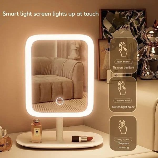 LED Makeup Desktop Mirror with Light 3 Color Dimmable Portable Mirror for Student Home Office Travel Gift 260514