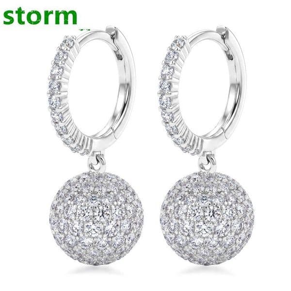S925 Sterling Silver Moissanite Full Pave Ball Drop Huggie Hoop Earrings for Her