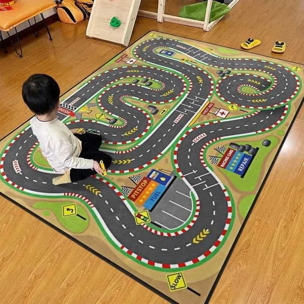 Complex Racing Track Kids Rug Multi-Loop Car Play Mat Childrens Playroom Educational Traffic Carpet Z260514