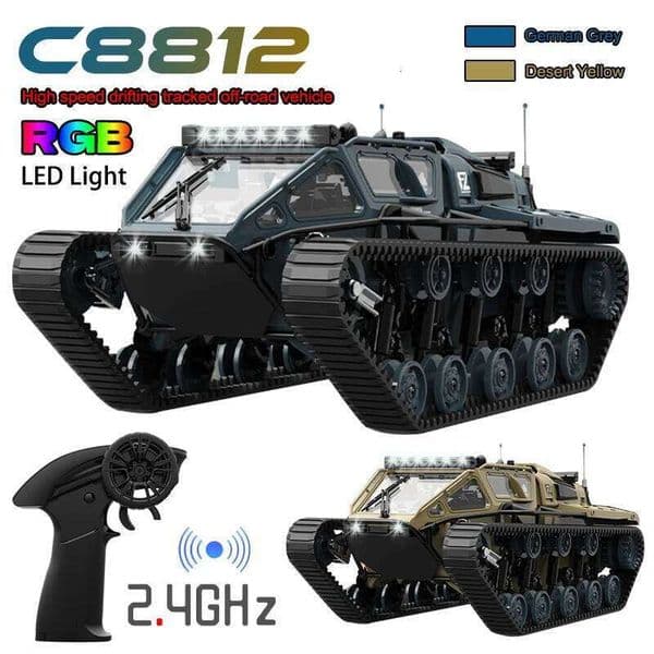 JJRC C8812 LED Light Full Scale Tracked Tank Simulation Toy RC Car Model Drift Remote Control Off-Road Vehicle Boy Gift 26Y0514