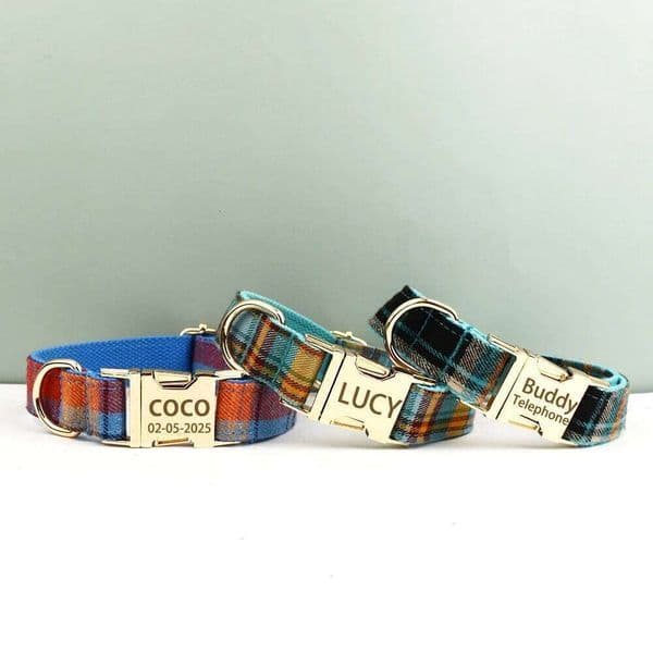 Fashionable Plaid Design Dog Collar with engrave Personalization Holiday Atmosphere Style Adjustable Pet Neckband J260514