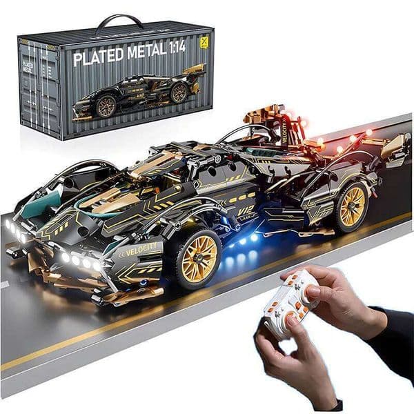 2024 Black V12 RC Tech Racer 1:14DIY Roadster building block assembly Block car toy birthday gift (1000+granule) 26L0514