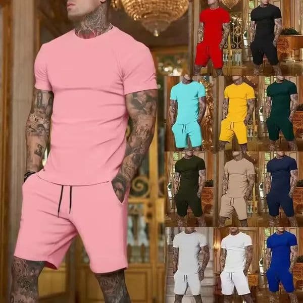 2025 Fashionable and casual summer outdoor sports suit mens breathable T-shirt shorts casual and fashionable two-piece set 260513