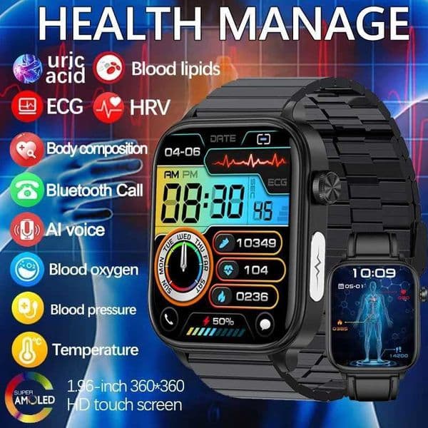 2025 New AI Diagnosis Blood Lipids Uric Acid Body cposition Test Smart Watch For Men ECGPPG Call Health SmartwatchJ260514