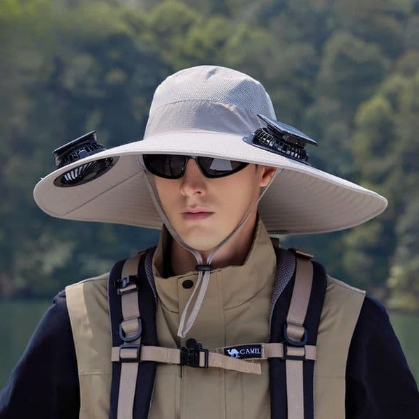Large Size Quick Dry Bucket Hat with Solar Powered Fan USB Charging Sun Hat for Men Outdoor Hiking Camping Fishing 260513