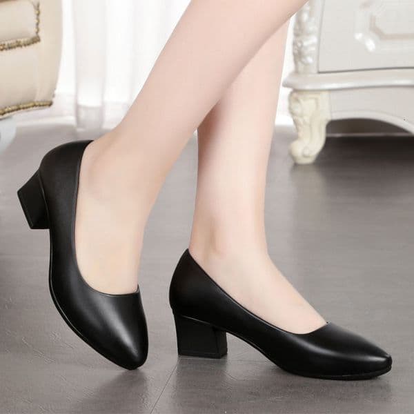 Ddmysports Spring And Autumn Black Professional Single Leather Women S Mid Work Formal Low Heel Flight Attendant Shoes Outdoor Shoes