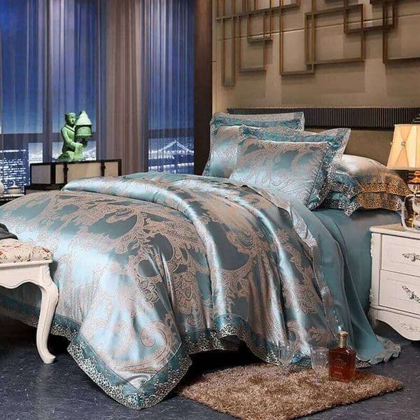 Luxury Jacquard Bedding Set Tencel Modal Duvet Cover 4PCS with Lace Satin Bed Sheet Pillowcases King and Queen Size Home Textile 26Y0514