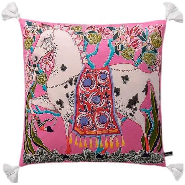 Luxury Designer Decor Decorative Velvet Luxury Pink Rose Horse Animal Throw Covers With room Tassels Retro Square Double Side Sofa Y250906 D 12