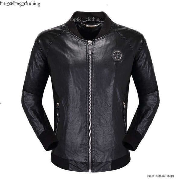 Plein T Shirt Jacket Black Faux Leather Slim Fit Jacket: Stylish Outerwear For Men - Designer Look, Lightweight Plein Hooded Jacket For Daily 3eb