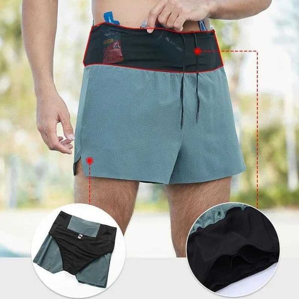 Men Quick Dry Running Shorts Double Layer Lightweight Sport Shorts With Fanny Pack Multi-Pockets Workout Z260514