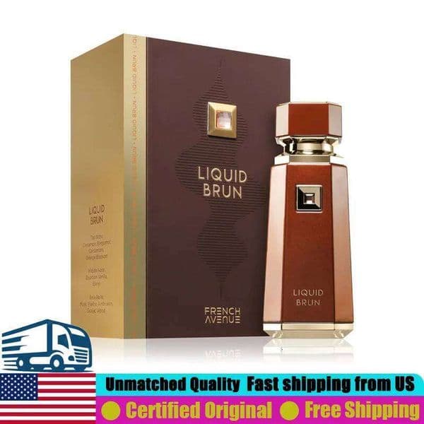 French Avenue Liquid Brun Eau de Parfum Spray 3.4 Oz Premium Arabian Perfumes 100 ML Long-Lasting Amber Vanilla Cologne for Men 26L0514