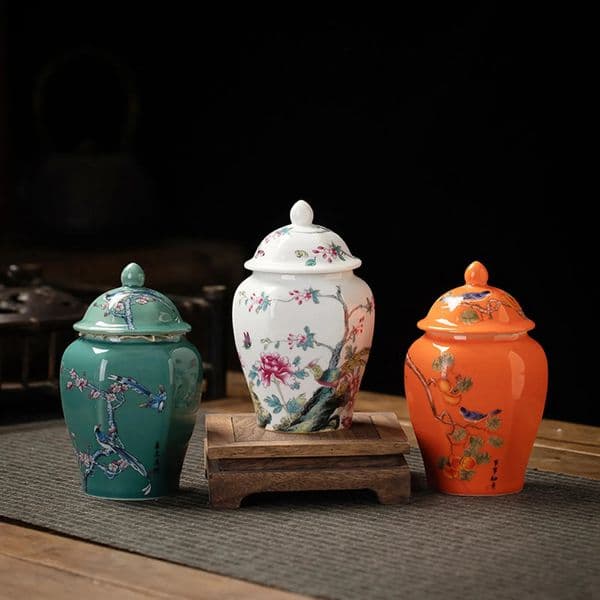 Luxury Designer Decor room Vintage Bottle Vase Ceramic Ginger With Lid - Chinese Celadon Decorative Storage Jar For Candy, Home Decor Decora 14