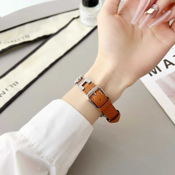 Diamond inlaid four leaf leather splicing Suitable for HW Watch Fit3/Fit4 straps and HW Band 8/9/10NFC handmade strapsJ260514