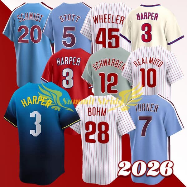 Mens 2026 Bryce Harper Baseball Jersey Stitched Bryson Stott Trea Turner JT Realmuto Zack Wheeler Alec Bohm Fast Shipping