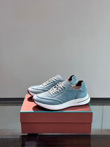 Luxury Brand Men Week End Walk Casual Shoes Sports Shoes Italy Classic Low Tops Blue Calf Leather Fabric Lightweight Trainers Designer Basketball Sneaker Box EU 39-46