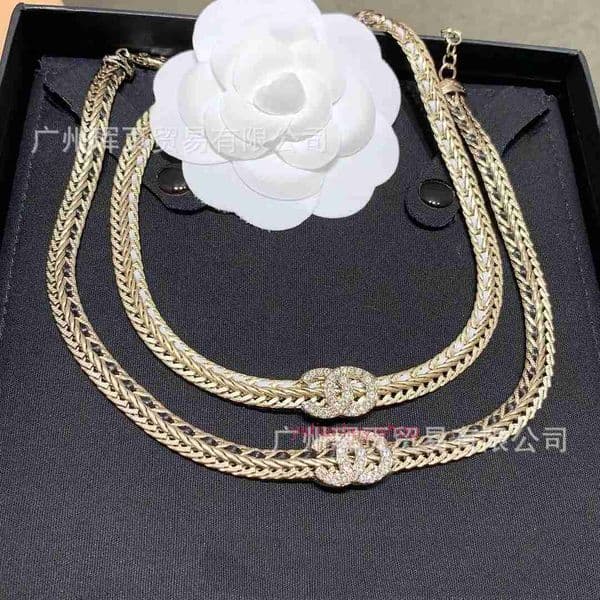 Designer Jewelry channeled necklace double C letter diamond-embellished black leather necklace women small white leather cord choker necklace women cc necklace