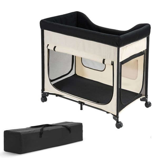 Elevated Lounge Pet Foldable Bunk Dog Bed with Wheels & Side Bags L