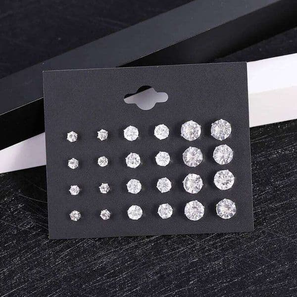 New 12 Pair/Pack White Shiny Wedding Stud Set For Women Men Crystal Accessories Jewelry Earrings 26W0514