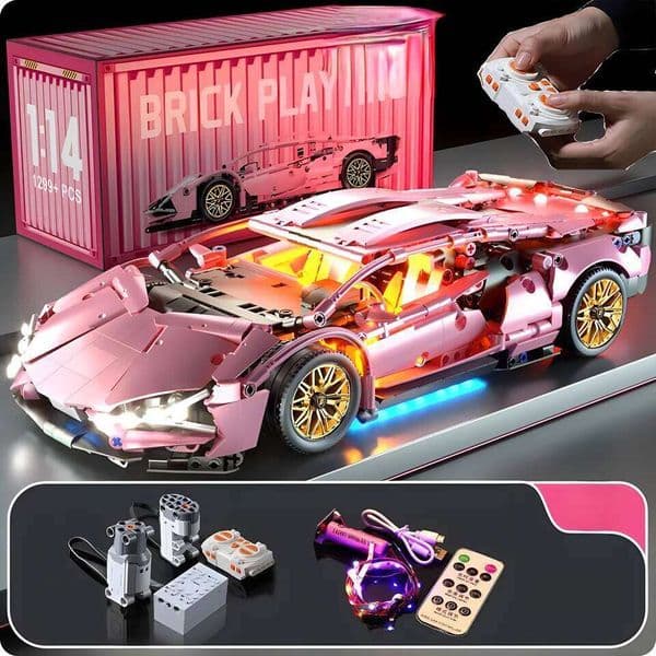 1:14 Pink car RC Building blocks Toy Birthday Gift MOC Sports Car Model (1314+ particles) 26L0514