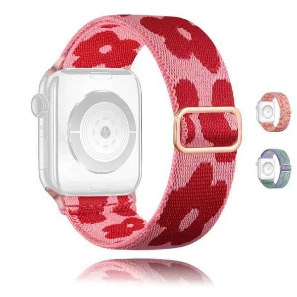 Soft Breathable Stretchy Nylon Loop Band with Love/Flower Pattern - Elastic Braided Cpatible For Watch 38mm-49mmJ260514