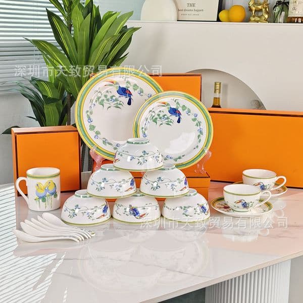 Hornbill series tableware bowls, spoons, plates, cups, saucers, mugs, simple small and fresh pattern gifts