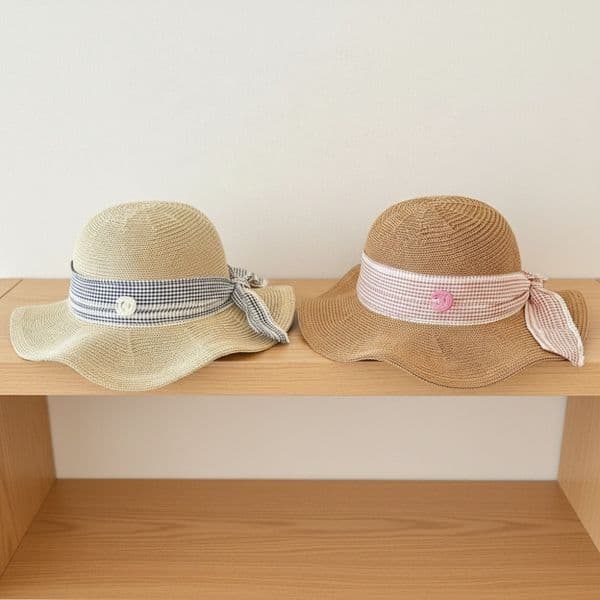 Straw Hat Women's Plaid Bow Wide Brim Straw Sun Hat Designer Hat UV Protection Foldable Dome Hat for Summer Beach Daily Wear