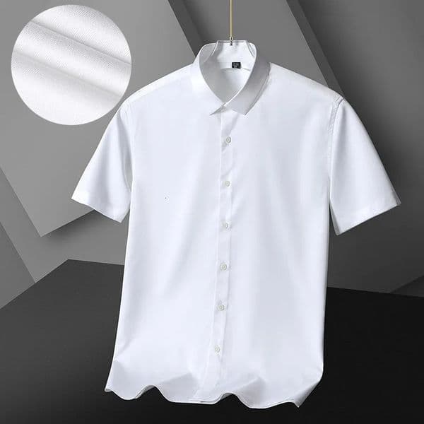 Spring Summer Mens Shirt Non-Ironing Anti-Wrinkle Business Casual Solid Color Elastic Smooth Short Sleeves Work Shirt 260511