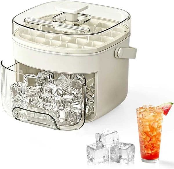 Ice Maker Tray 48 Cube DoubleDeckP ortableI ceM akerI ceC ubeB inw ithL idI ceC ontainerf orF reezerO neP ressD emoldD esignL argeC apacityf orC offeeD rinksa ndH omeK i