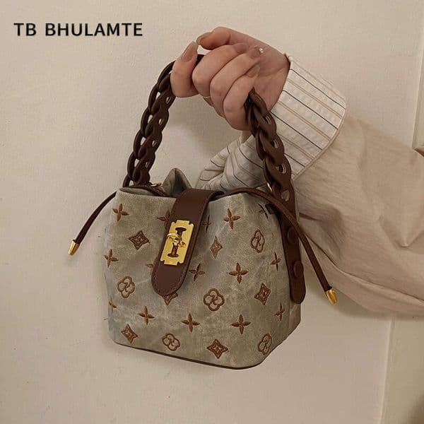 TB BHULAMTE Luxury Brand Designer Bag Vintage Print Handbag For Women, New Stylish High-End Bucket Bag, Trendy Shoulder And Crossbody Bag