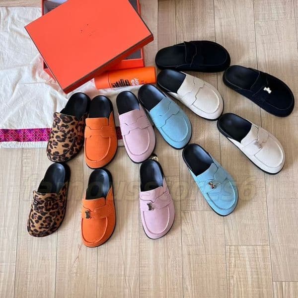 Designer Mule half Slippers Loafers Summer Women Men Suede Leather Scuffs Sandals Slip On Black Brown Beige Clogs Noir Comfortable H Stylish Shoes 35-45 have box3
