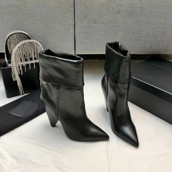 Top quality Designer shoe for women leopard Ankle Boot point toe heel Block chunky cone heel boot Black white Leather Classic Suede Booties Casual Knight Boots