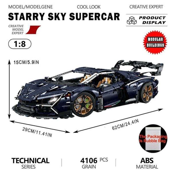 1:8 Scale Supercar Model Tech-Themed Building Blocks Collectible Assembly Classic Car Bricks Xmas Toys Gifts For Room Ornaments 26L0514