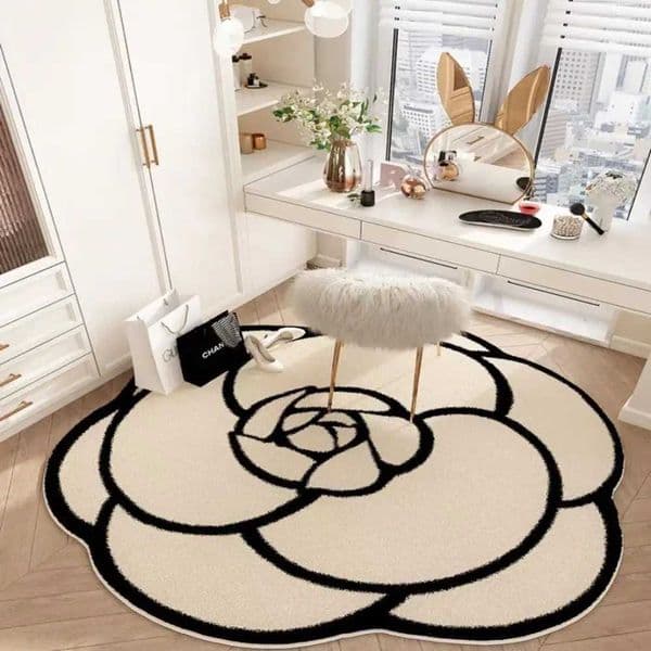 Round Camellia Crystal Velvet Floor Mat Living Room Bathroom Door Absorbent Quick-Drying Floor Rugs Household Non-slip CarpetJ260514