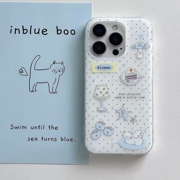 Polka Dot Angel Cat Apple 16/15promax Phone Case 11 Double Layer Anti-fall iPhone13 Hard Shell Soft Edge 12/