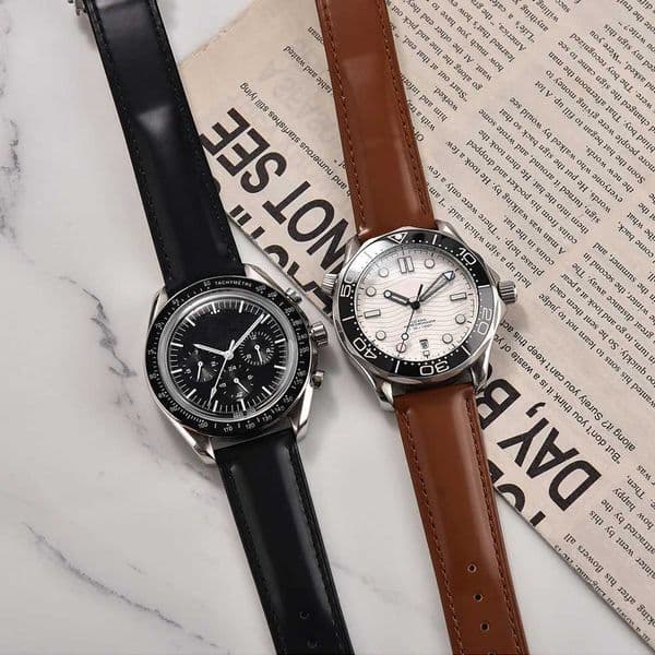 Trendy Style Leather Watch B9-22mm Deployment Buckle Easy Install Smooth Watch Strap for Men WenJ260514