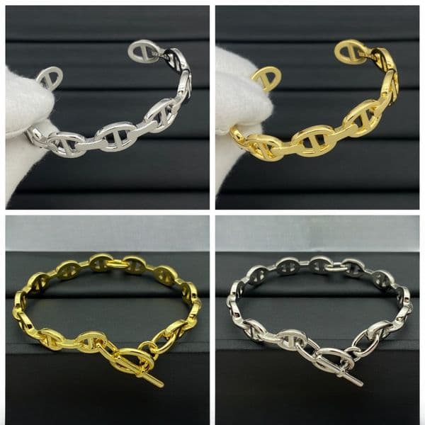 Luxury Classic Brand Bracelet 925 Silver Plated Bangle Unisex Designer Open Cuff Bangle Chain Link Bracelet Minimalist Pig Nose Style Bangle Jewelry Gift