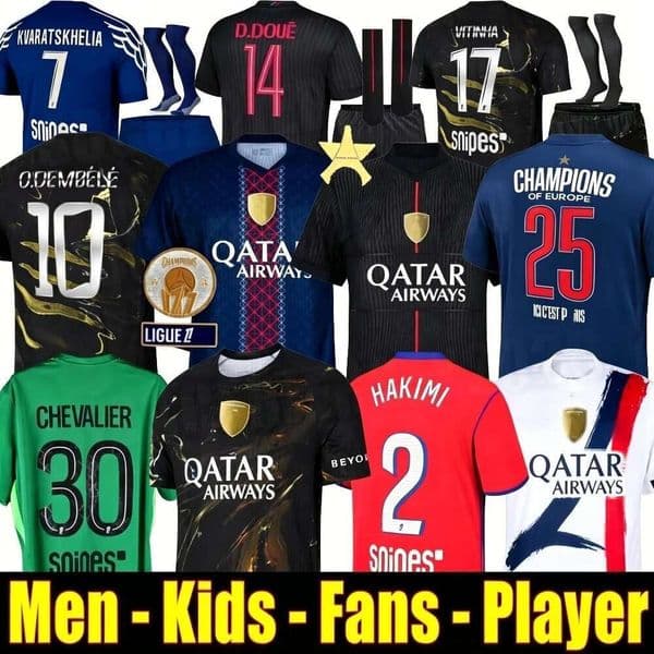 Maillot fourth Soccer Jerseys DEMBELE HAKIMI 25 26 enfants 2025 football shirts Men kits kids Equipment uniforms VITINHA CHEVALIER doue JOAO NEVES Night Edition